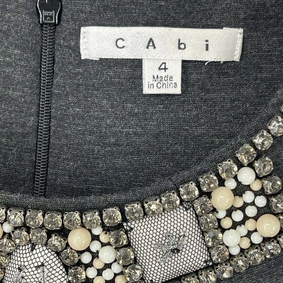 CAbi The Glitz Shell Tank Top Size 4 Charcoal Gray 508 Beaded Sleeveless Blouse - Picture 6 of 7